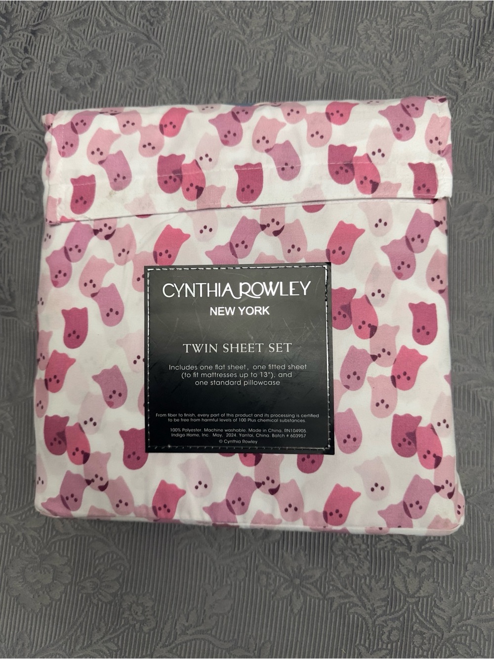 Cynthia Rowley Pink Ghost Halloween TWIN 4 pc Ghosts Sheet Set